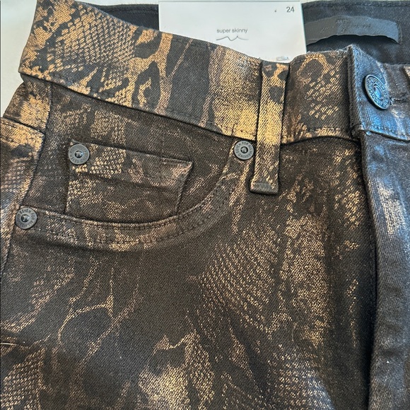 7 for All Mankind Black Marble Foil Jeans hi rise ankle skinny jeans size 24 - Picture 3 of 13
